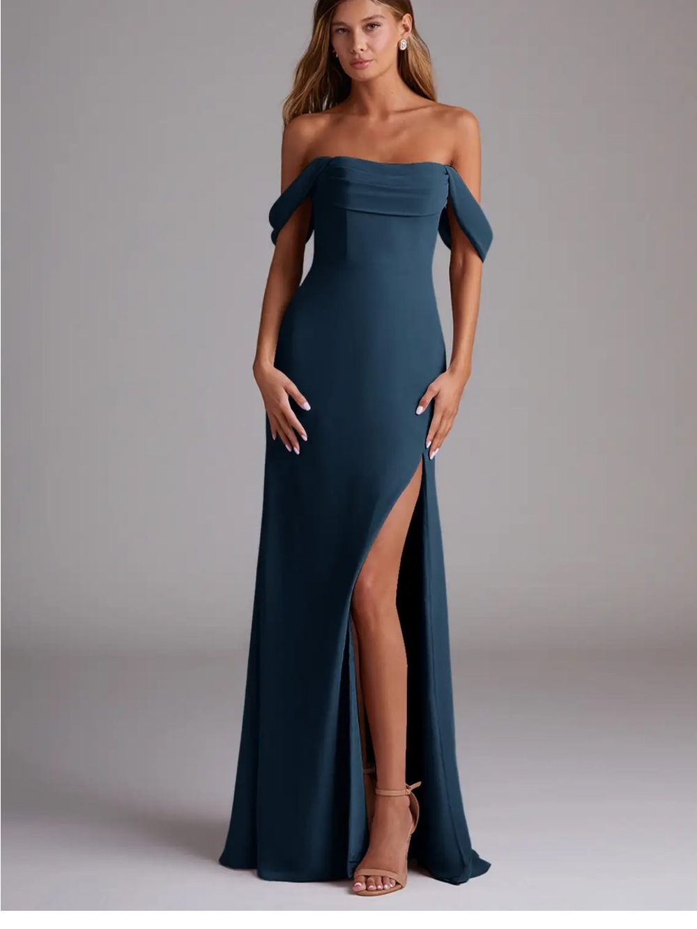 Azazie One-Shoulder Teal Blue Evening Gown with Side Slit